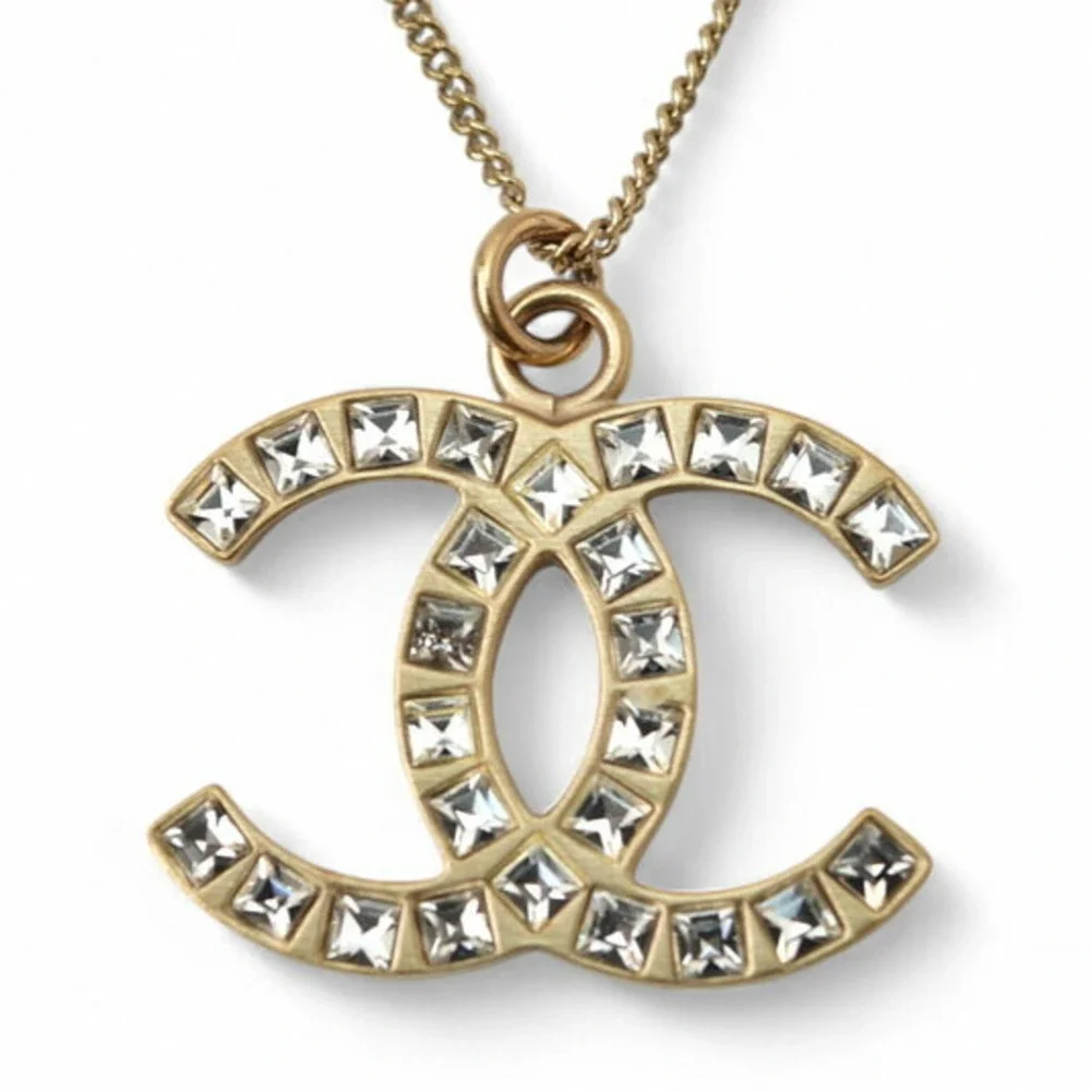 CHANEL Authentic Gold Logo Necklace